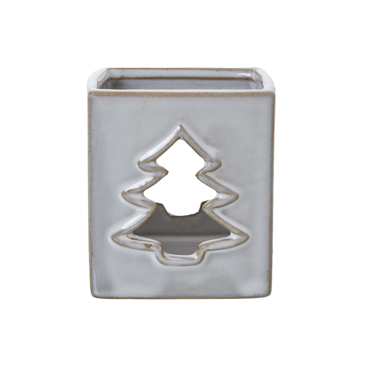 White Ceramic Tree Cut-Out Square Tealight Holder - image 1