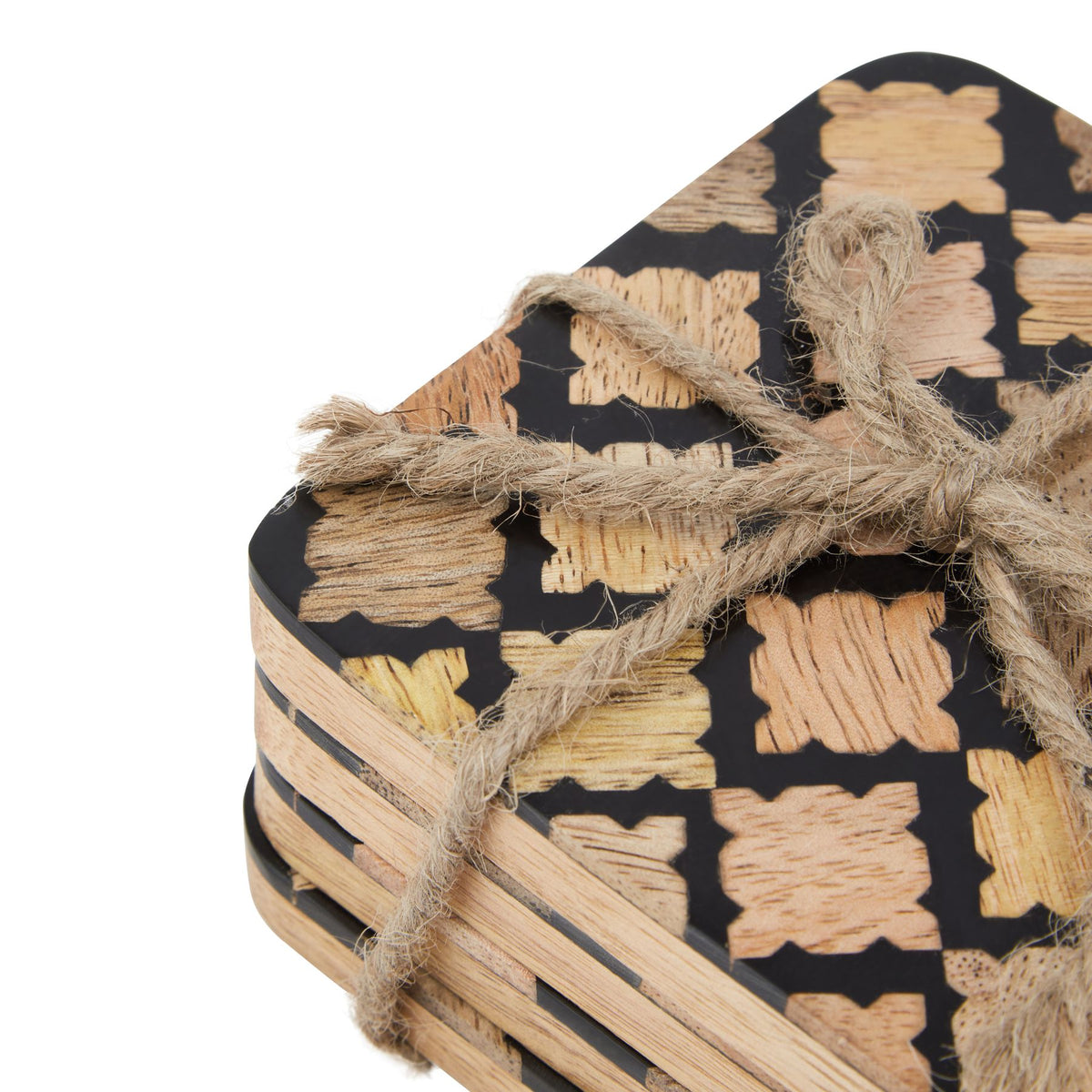 Set Of 4 Wood Effect Black Geometric Coasters - image 2