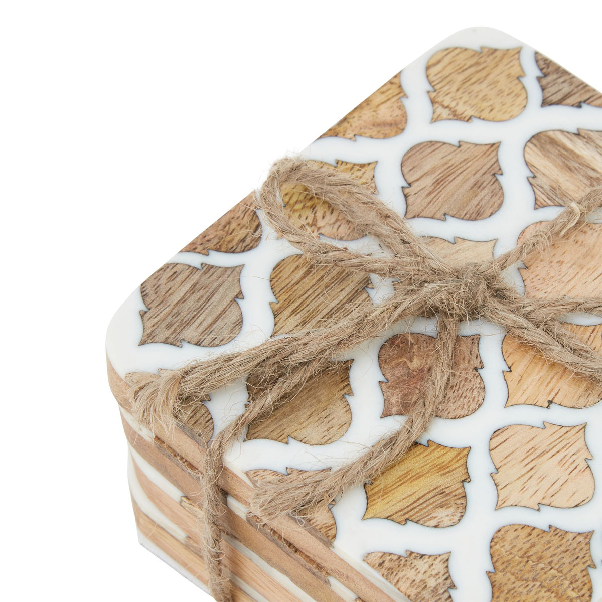 Set Of 4 Wood Effect White Geometric Coasters - image 2