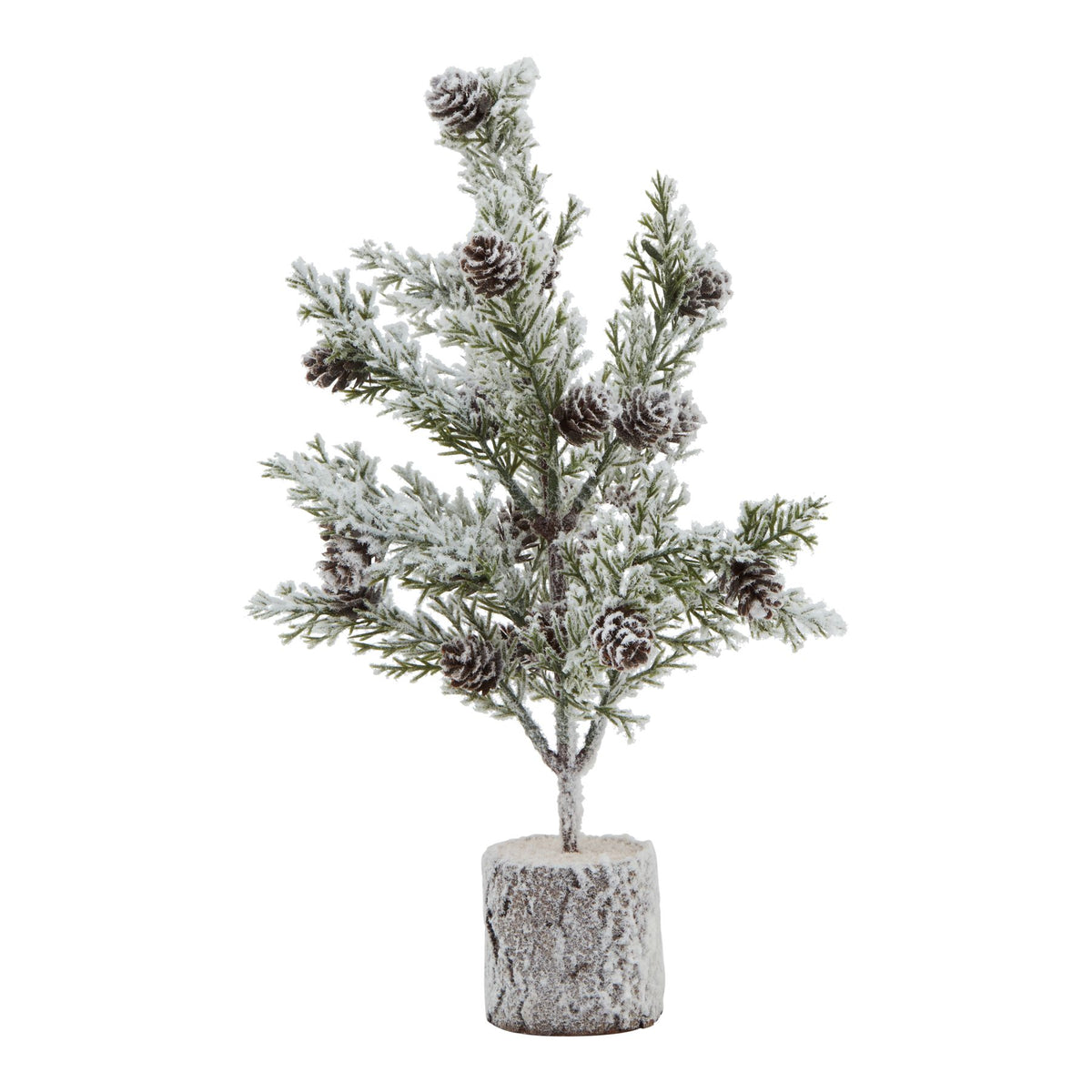 Small Snowy Fir Tree With Pinecones In Wood Log - image 1