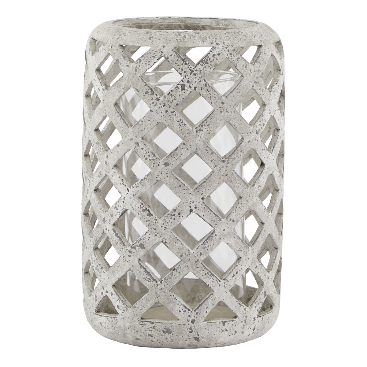 Large Grey Stone Effect Hurricane Lantern - image 1