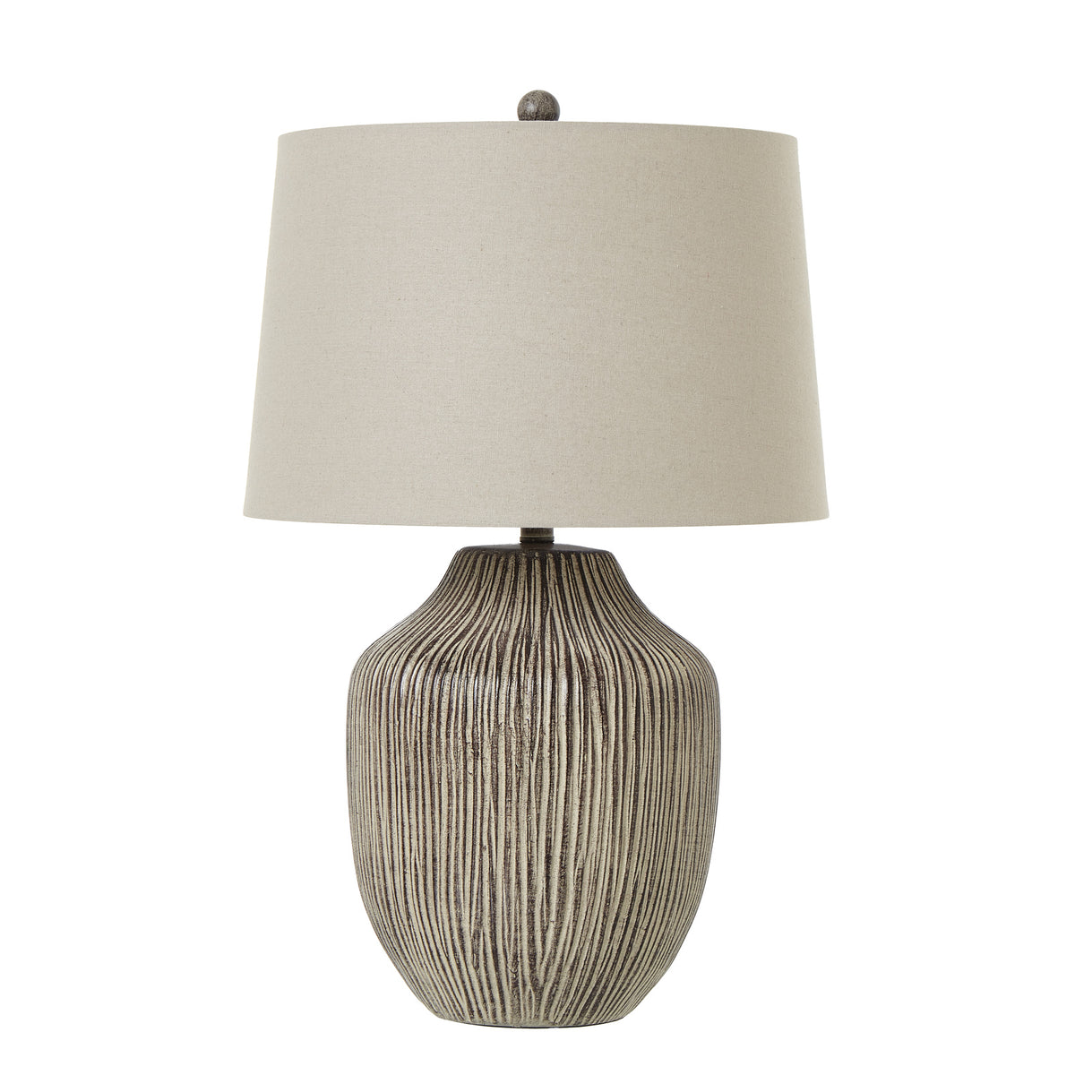 Ochre Carved Textured Table Lamp With Linen Shade - image 2