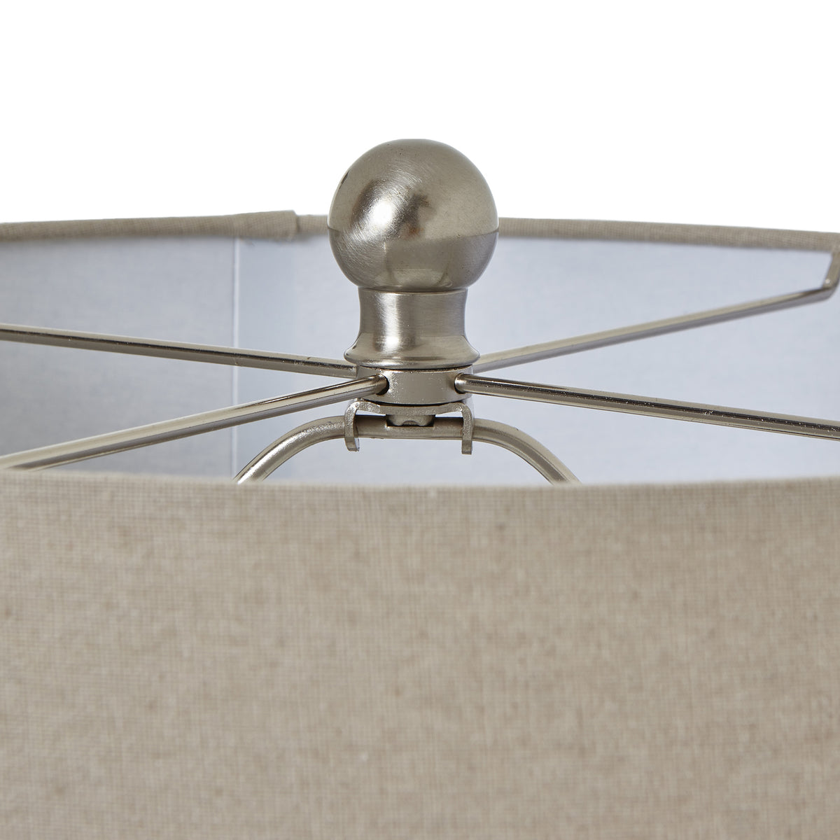 Squat White Beaded Ceramic Lamp With Linen Shade - image 4