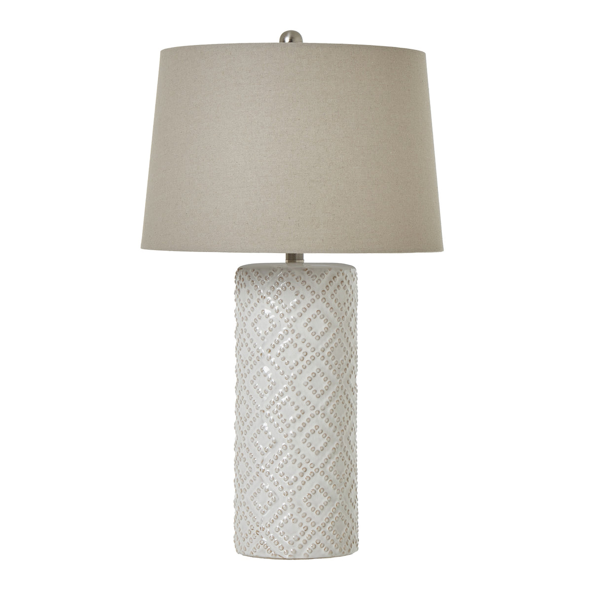 White Beaded Ceramic Lamp With Linen Shade - image 1