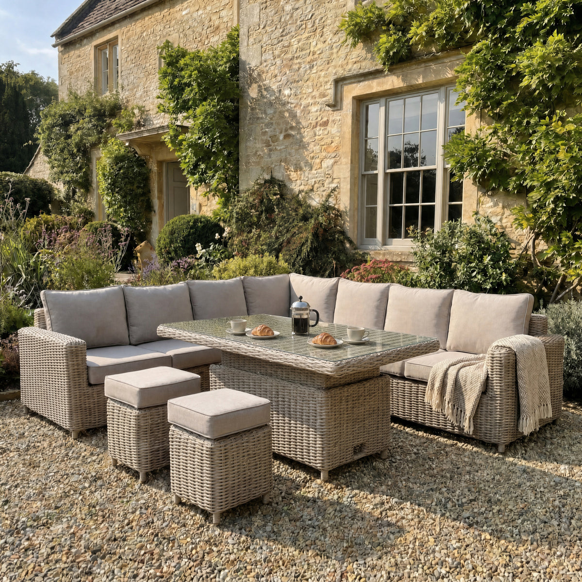 Amalfi Outdoor Large Corner Set With Riser Table + 2 Stools - image 1