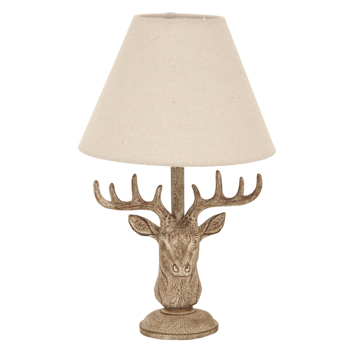 Stonewashed Stag Head Table Lamp With Linen Shade - image 1