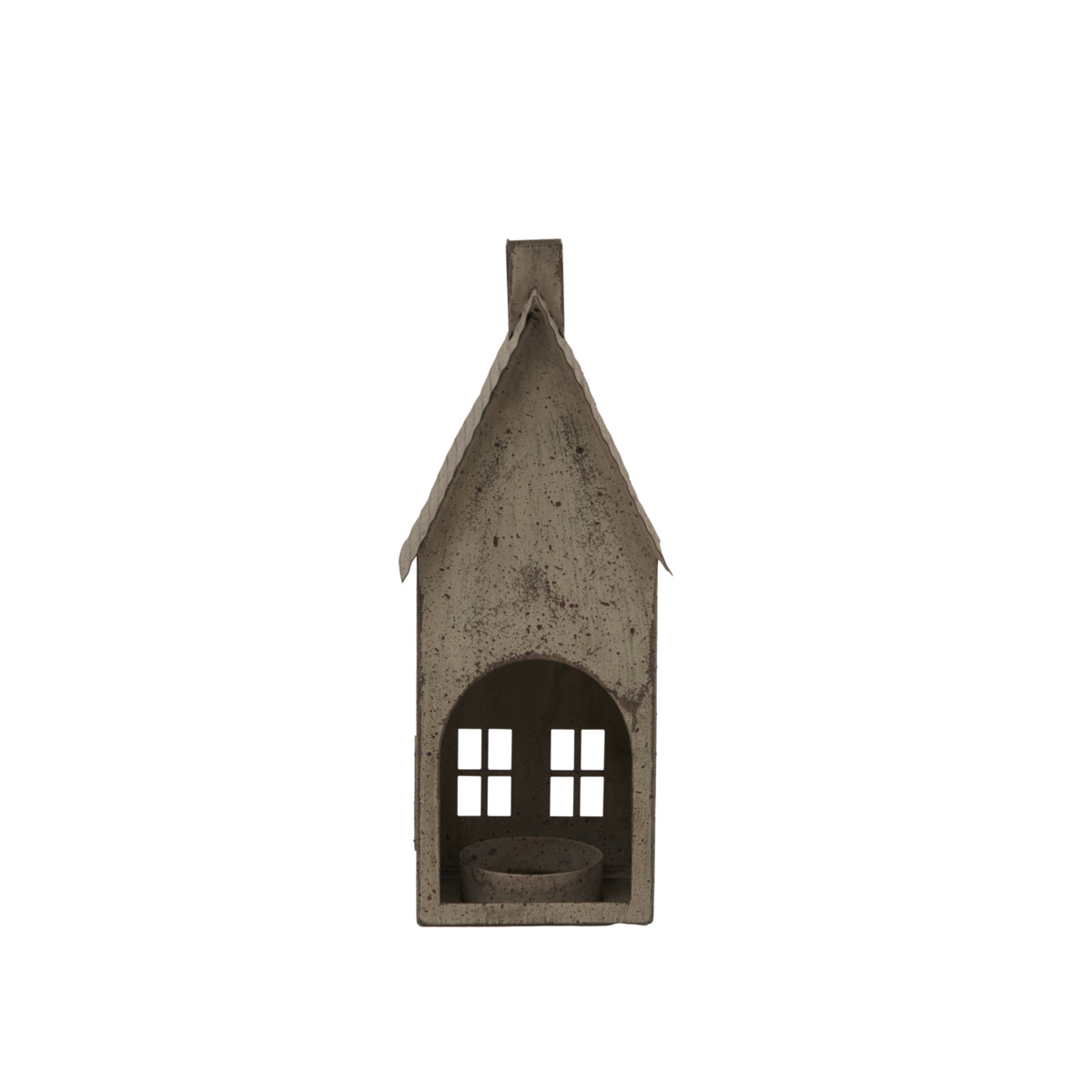 Tall Rustic Metal House Tealight With Glass Votive - image 3