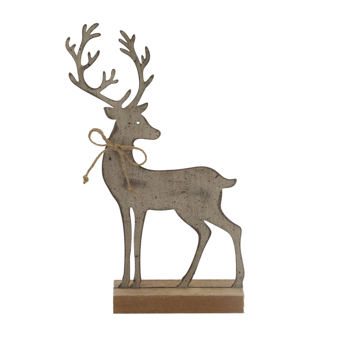 Rustic Metal Reindeer On Wood Stand - image 1