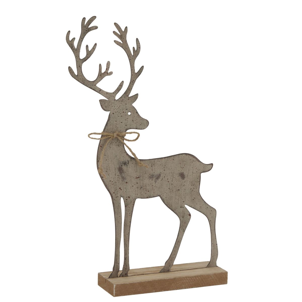 Large Rustic Metal Reindeer On Wood Stand - image 2