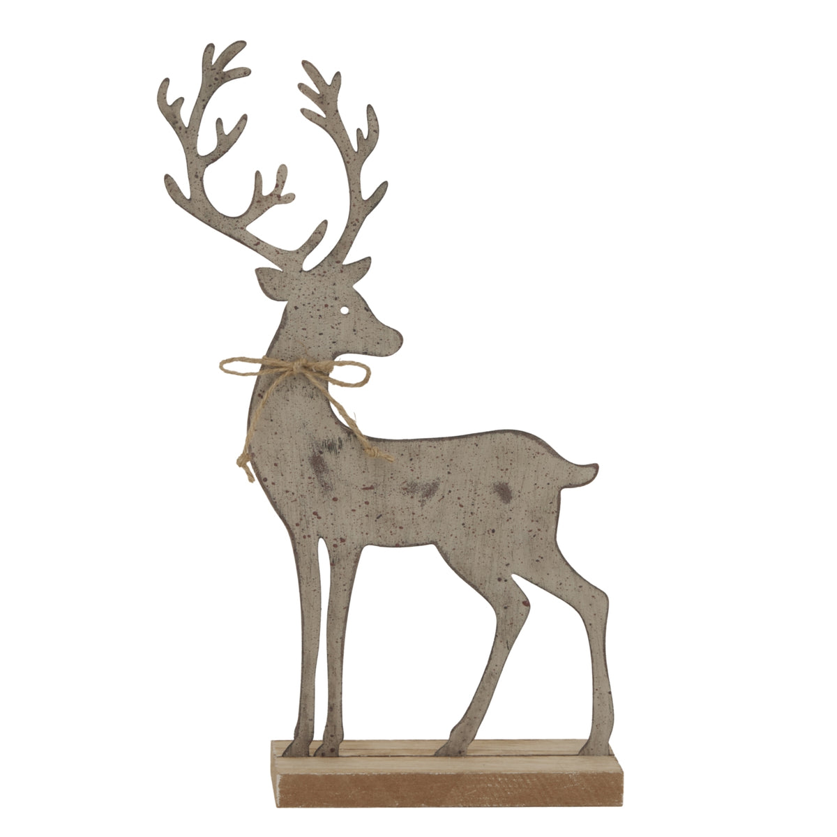 Large Rustic Metal Reindeer On Wood Stand - image 1