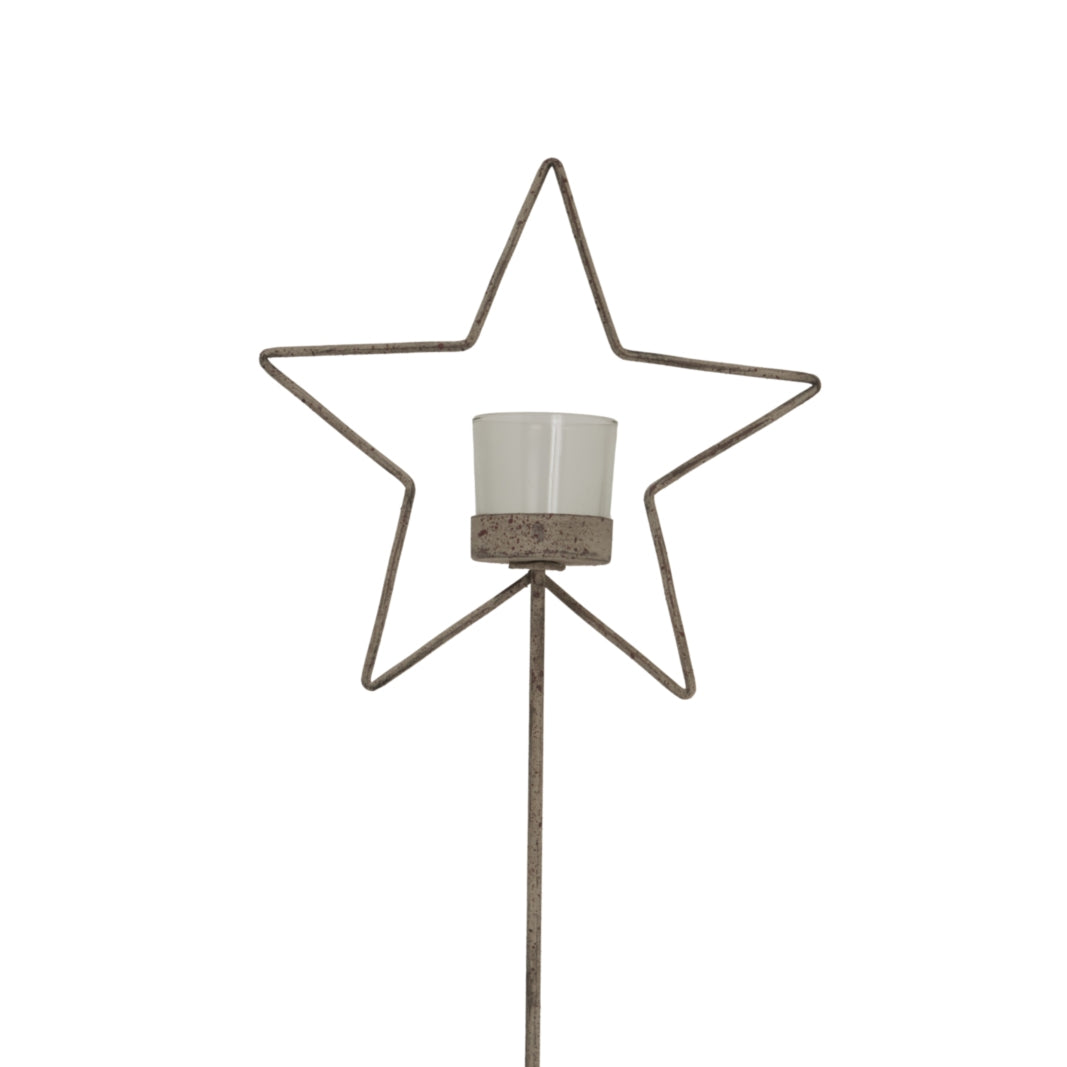Natural Rustic Star On Wood Stand With Glass Votive - image 2