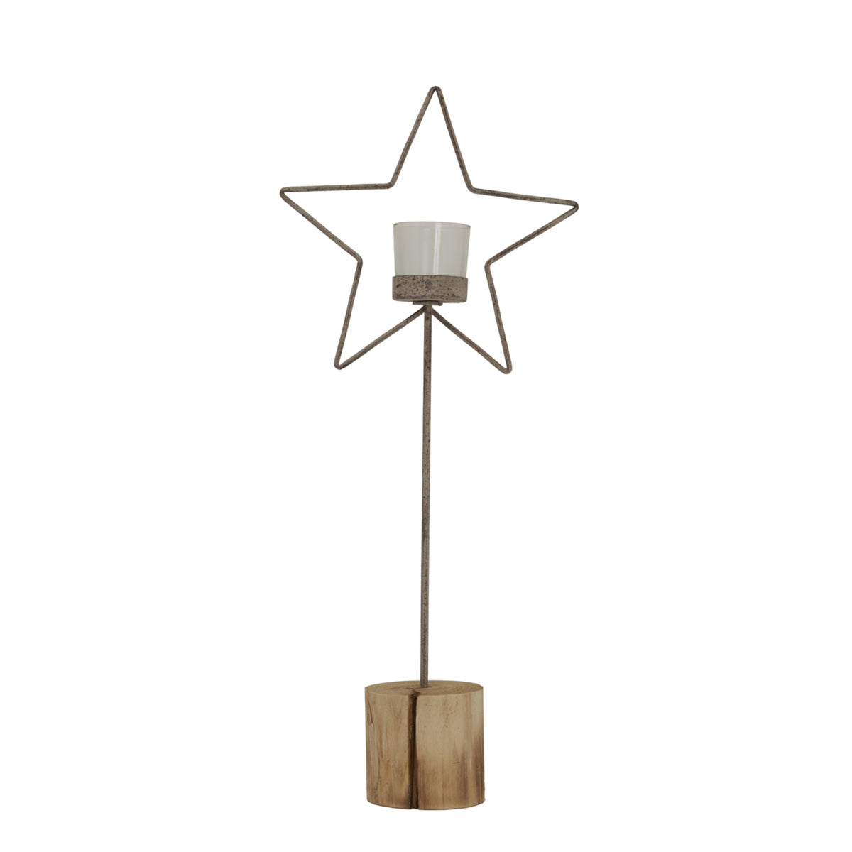 Natural Rustic Star On Wood Stand With Glass Votive - image 1