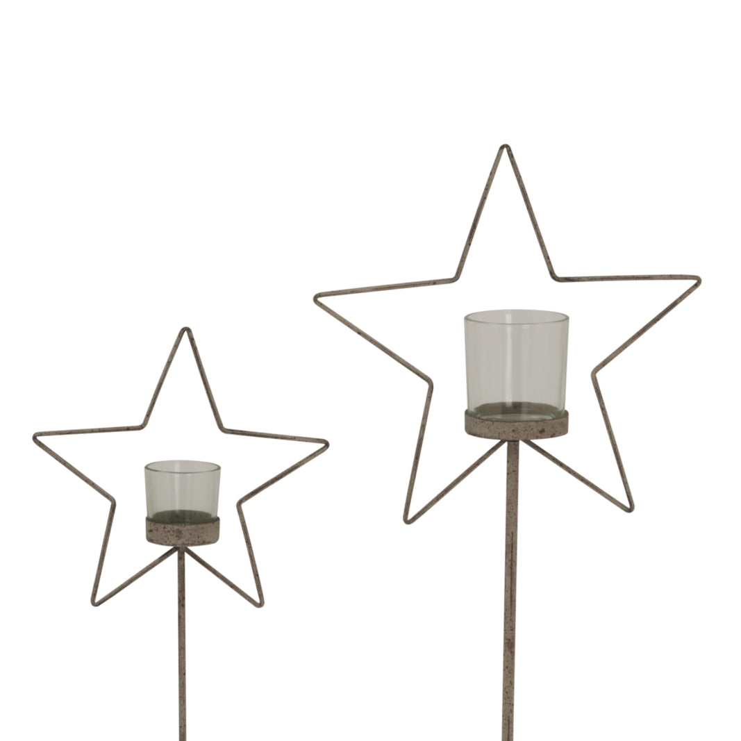 Large Natural Rustic Star On Wood Stand With Glass Votive - image 4