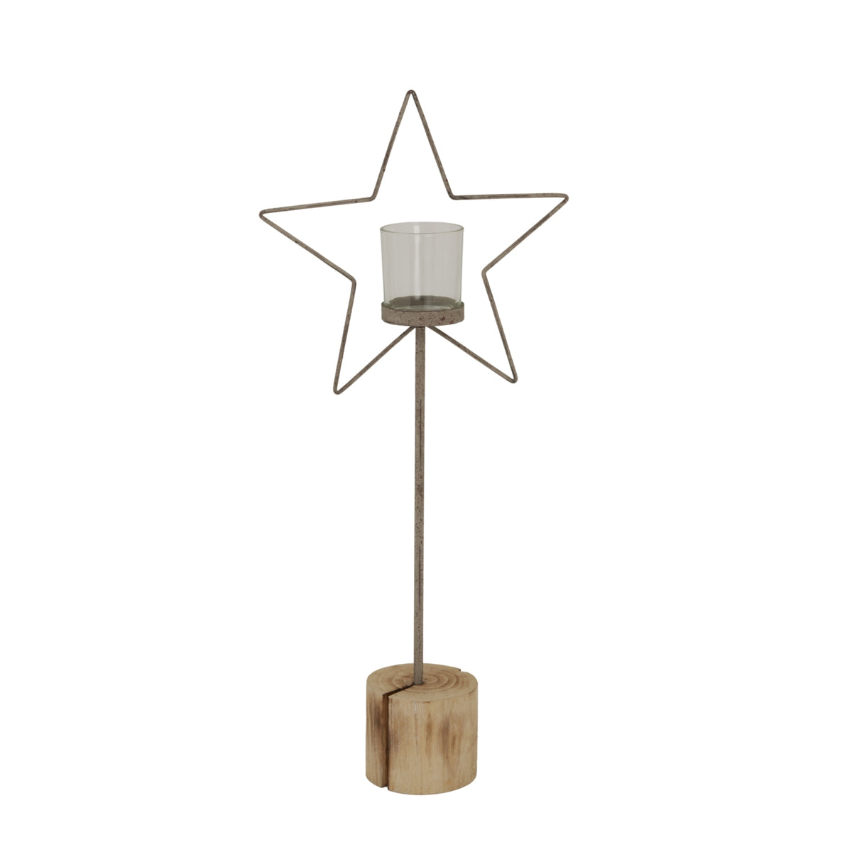 Large Natural Rustic Star On Wood Stand With Glass Votive - image 1