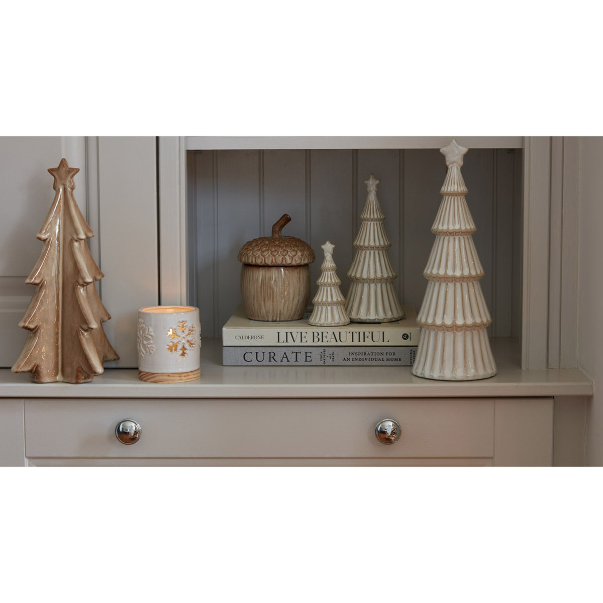 Alora Ceramic Snowflake Candle Holder On Wood Base - image 5