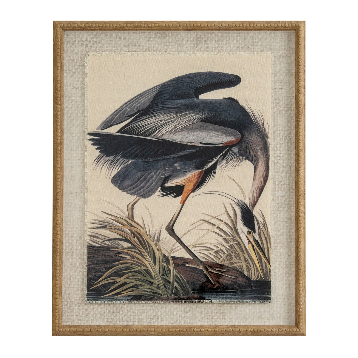 Flora & Fauna Collection Heron On Linen In Beaded Frame - image 1