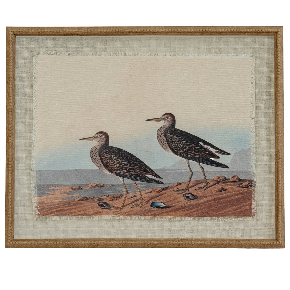 Flora & Fauna Collection Sandpipers On Linen In Beaded Frame - image 1