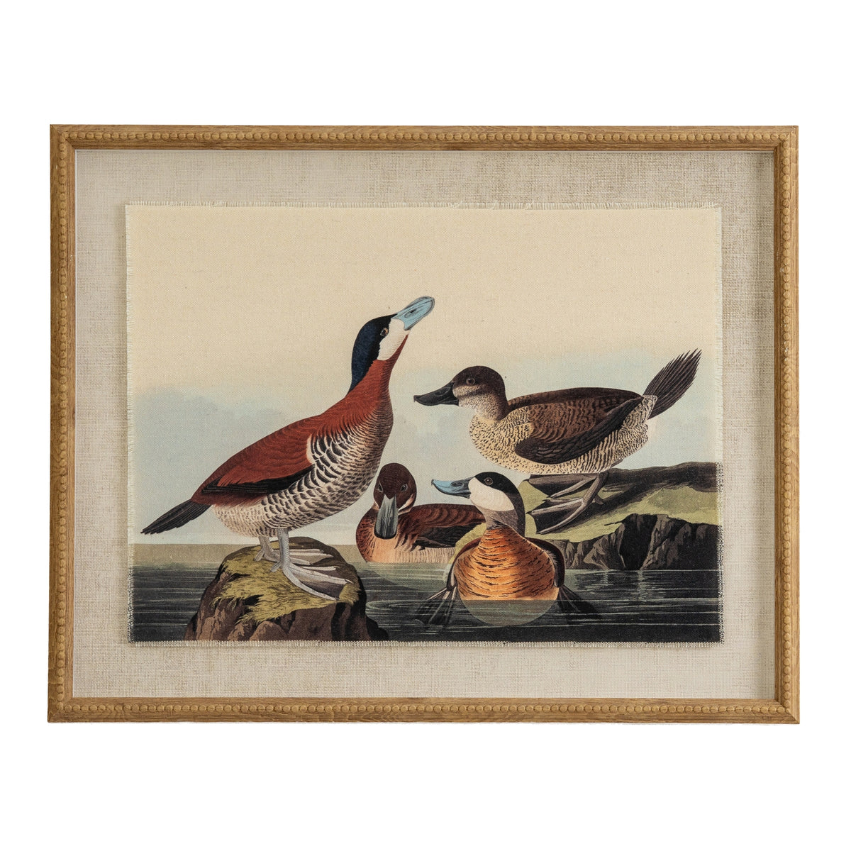 Flora & Fauna Collection Ducks On Linen In Beaded Frame - image 1
