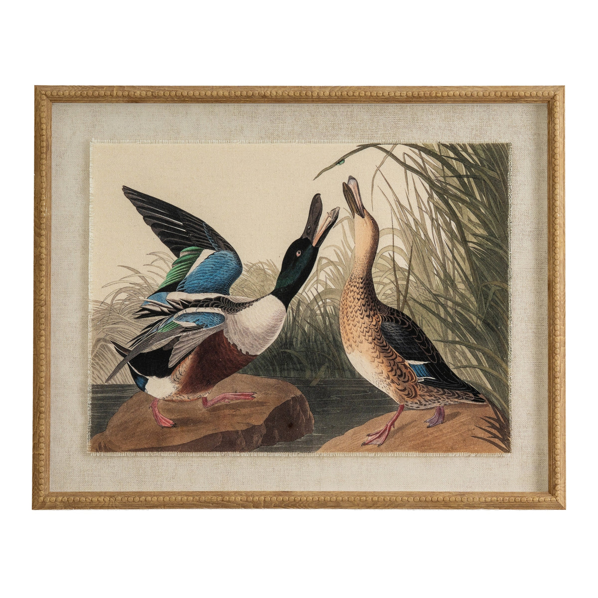 Flora & Fauna Collection Mallards On Linen In Beaded Frame - image 1
