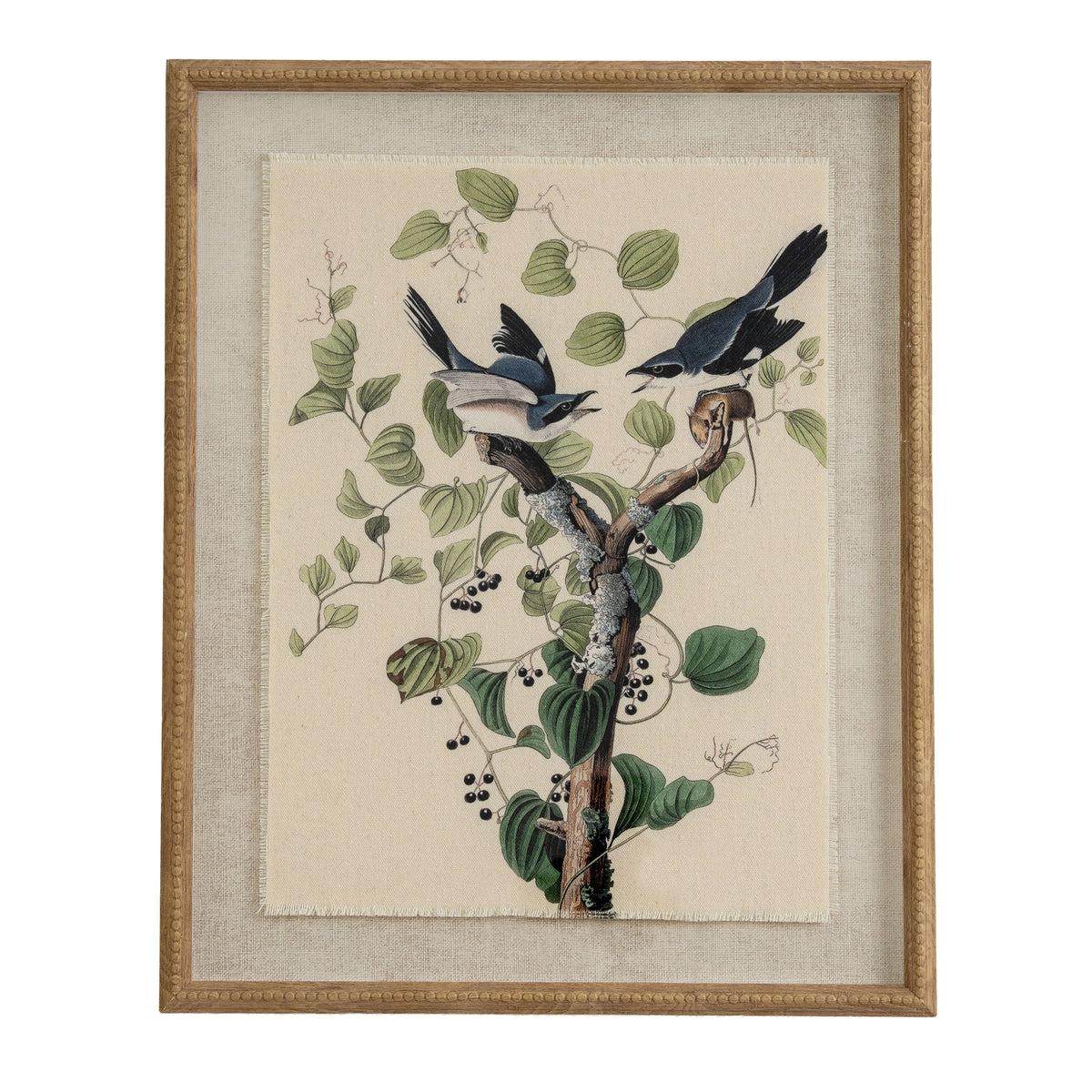 Flora & Fauna Collection Shrikes On Linen In Beaded Frame - image 1