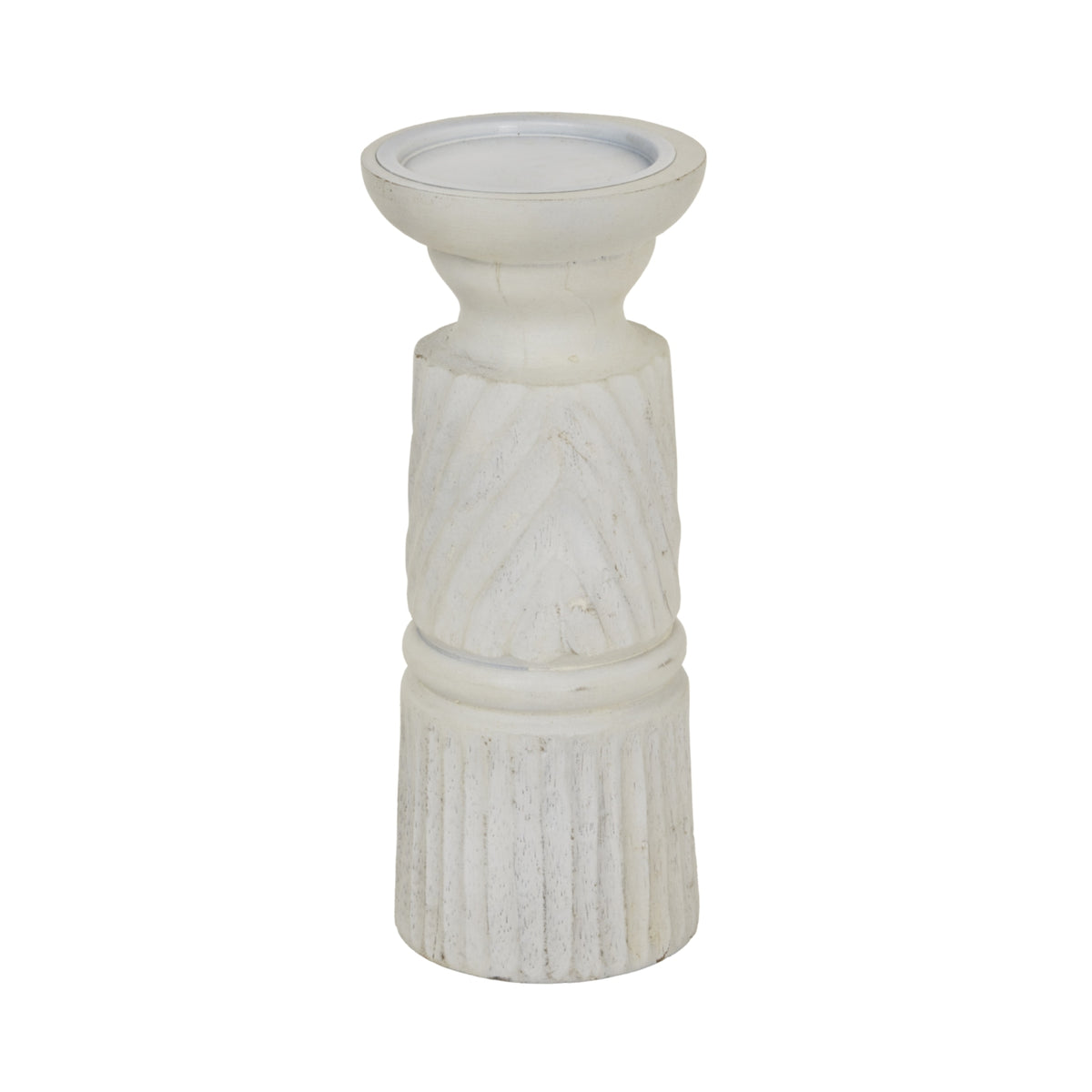 Medium White Carved Candle Holder - image 1