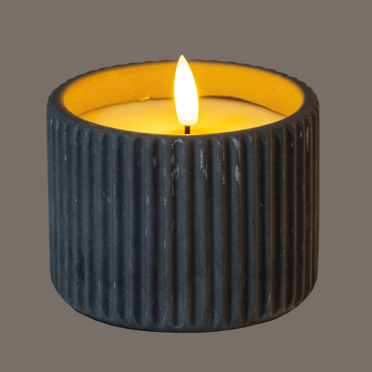 Luxe Collection Natural Glow Grey Ribbed Medium Led Candle - image 2