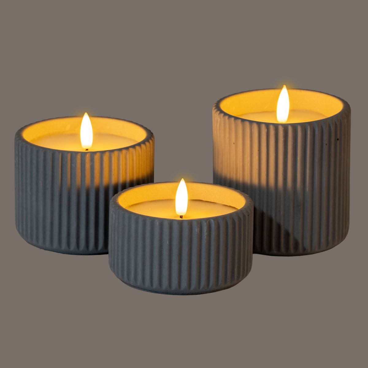 Luxe Collection Natural Glow Grey Ribbed Medium Led Candle - image 4