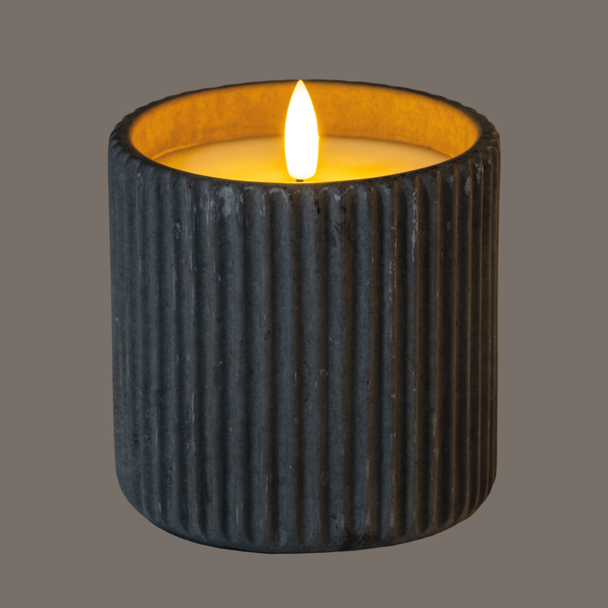 Luxe Collection Natural Glow Grey Ribbed Large  Led Candle - image 2