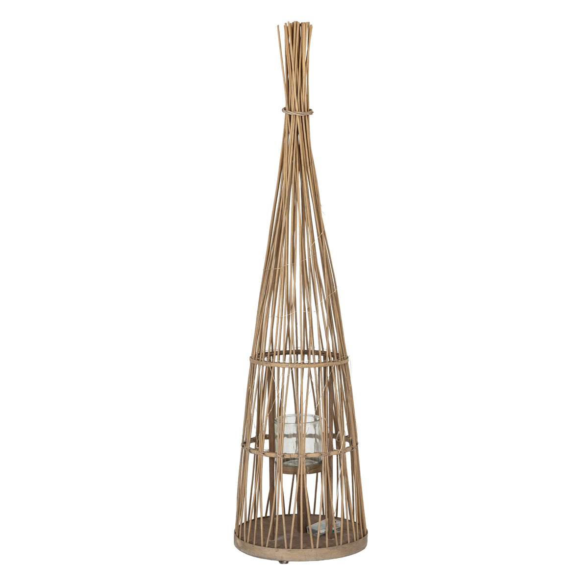 Large Conical Wicker Lantern With Glass Holder & LED Lights - image 1