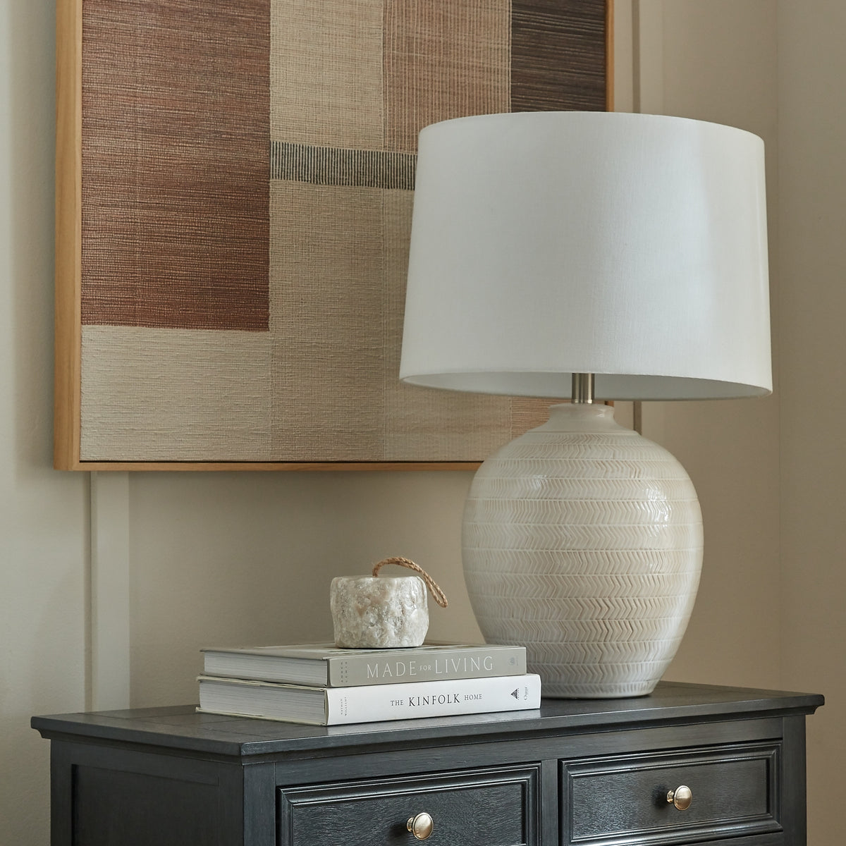 Chevronne Ceramic Table Lamp With Linen Shade - image 1