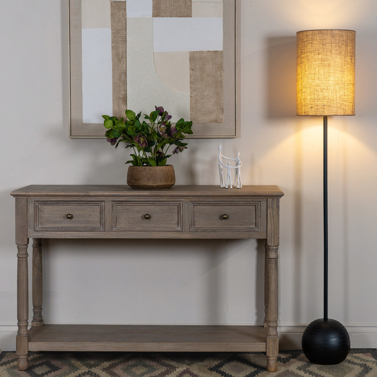 Black Cannon Floor Lamp With Hessian Shade - image 2