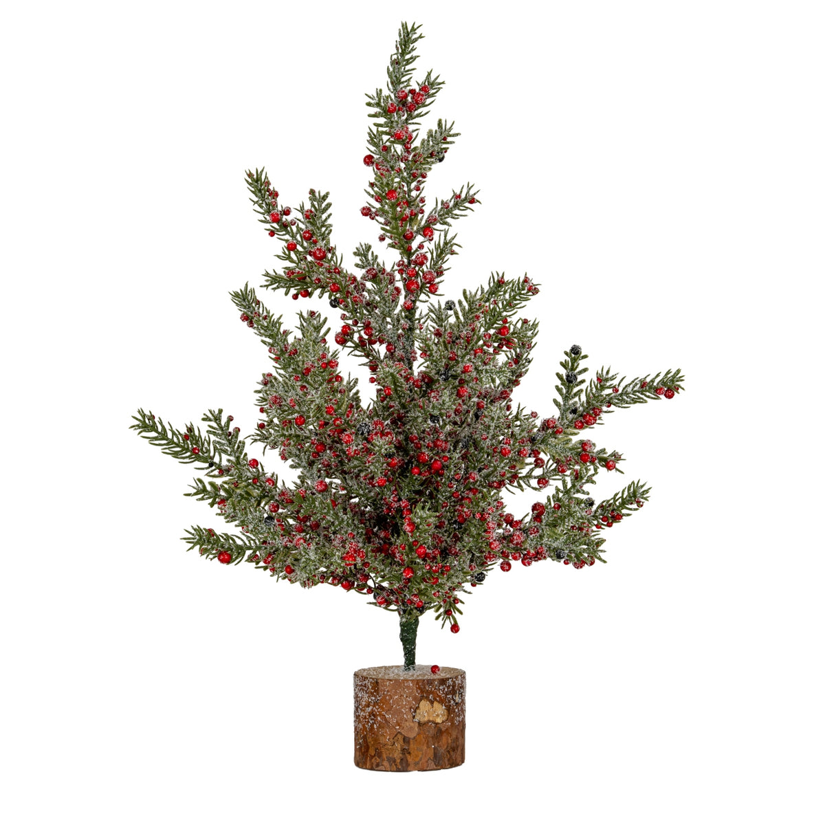 Large Frosted Winter Berry Tree On Wooden Block - image 1