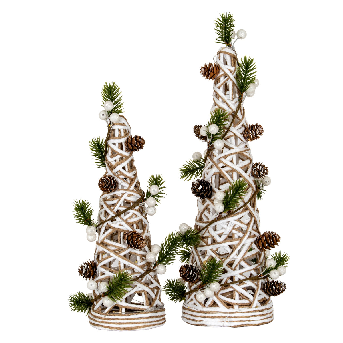 Small LED White Rattan Cone Tree With Winter Branches - image 4