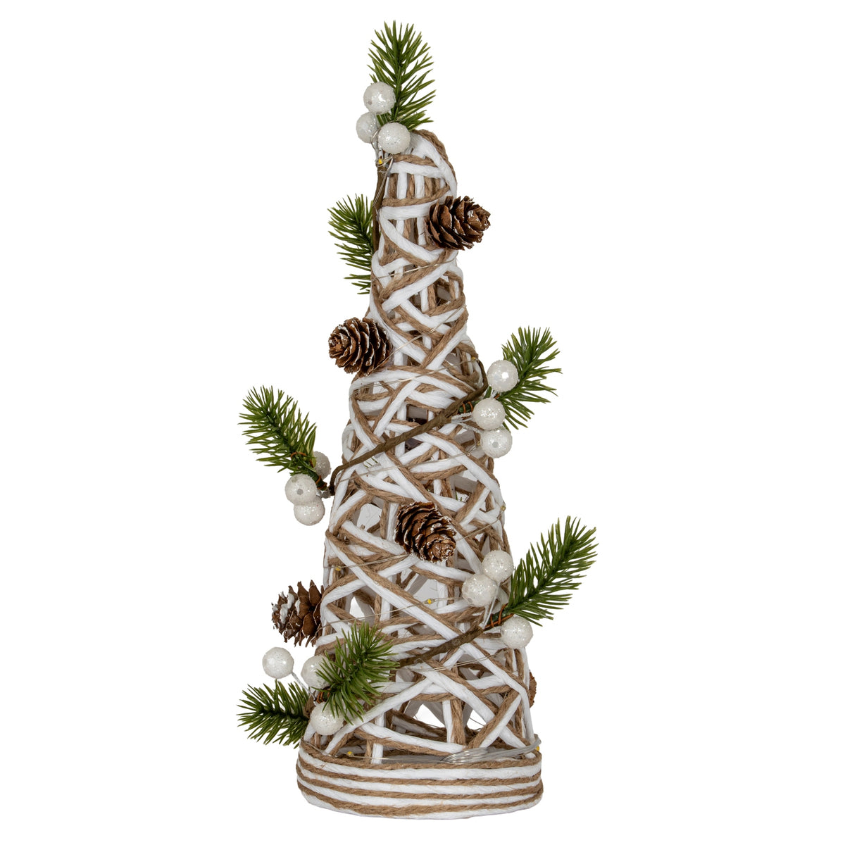 Small LED White Rattan Cone Tree With Winter Branches - image 1