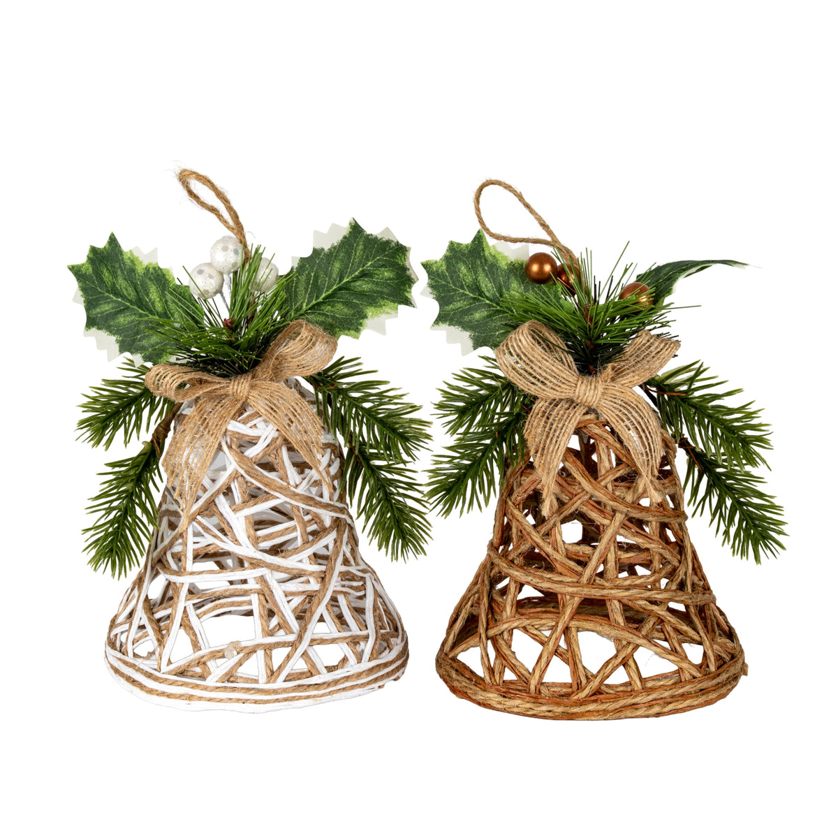 Natural Rattan Bell Decoration With Branches And Ribbon - image 3