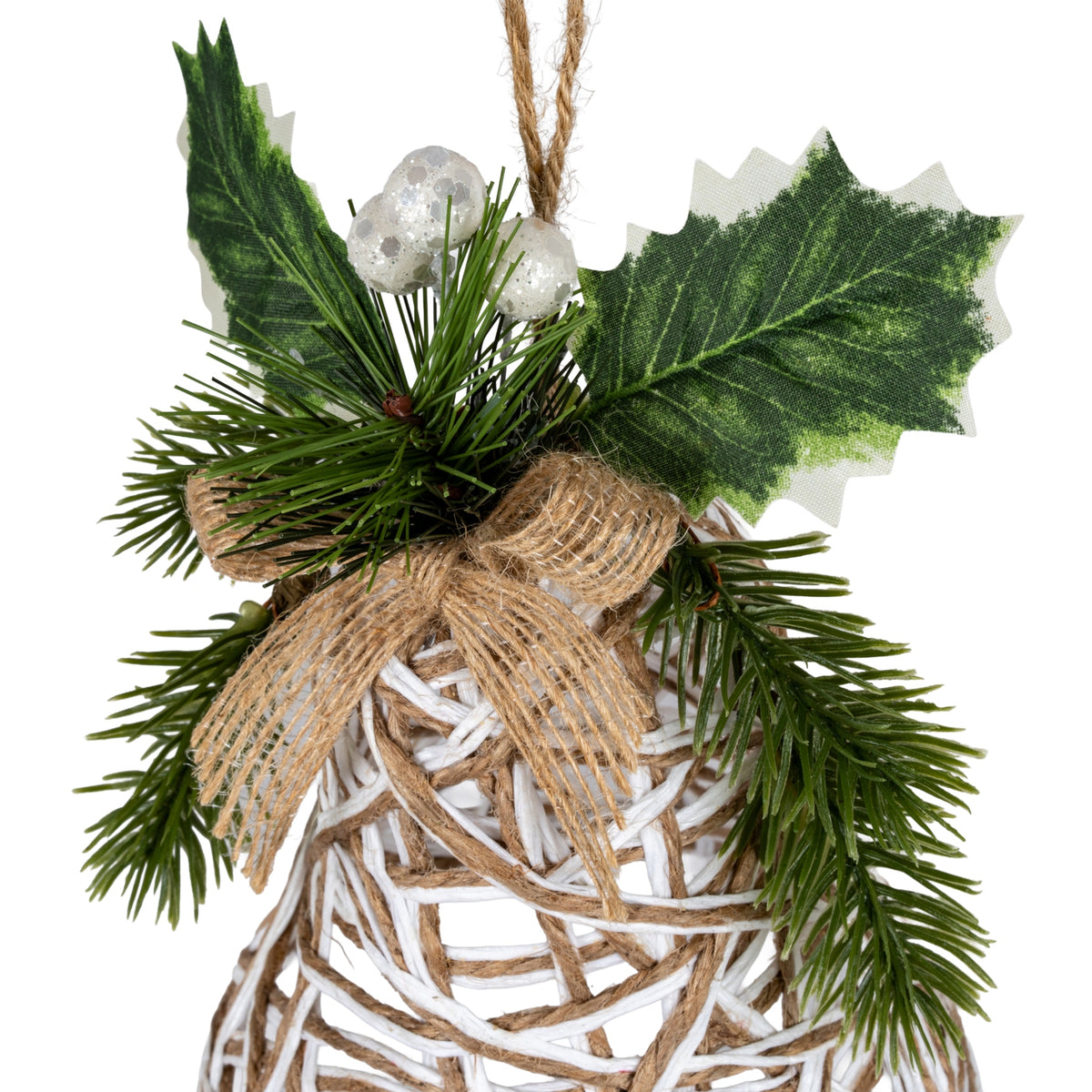 White Rattan Bell Decoration With Branches And Ribbon - image 2