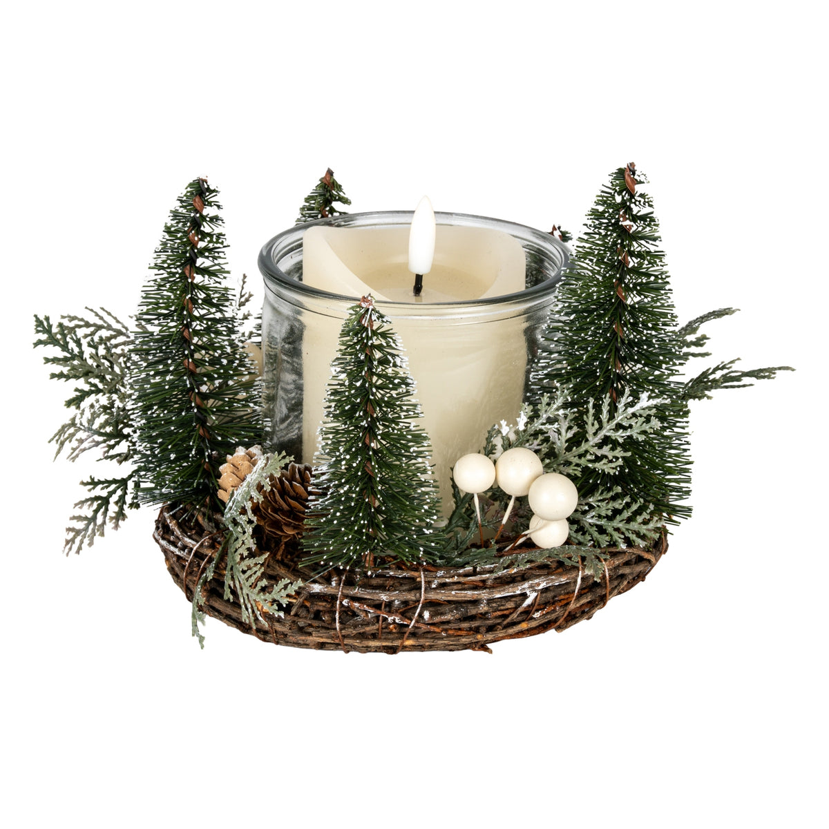 Medium Brush Tree Candle Wreath With Berries And Pinecones - image 2