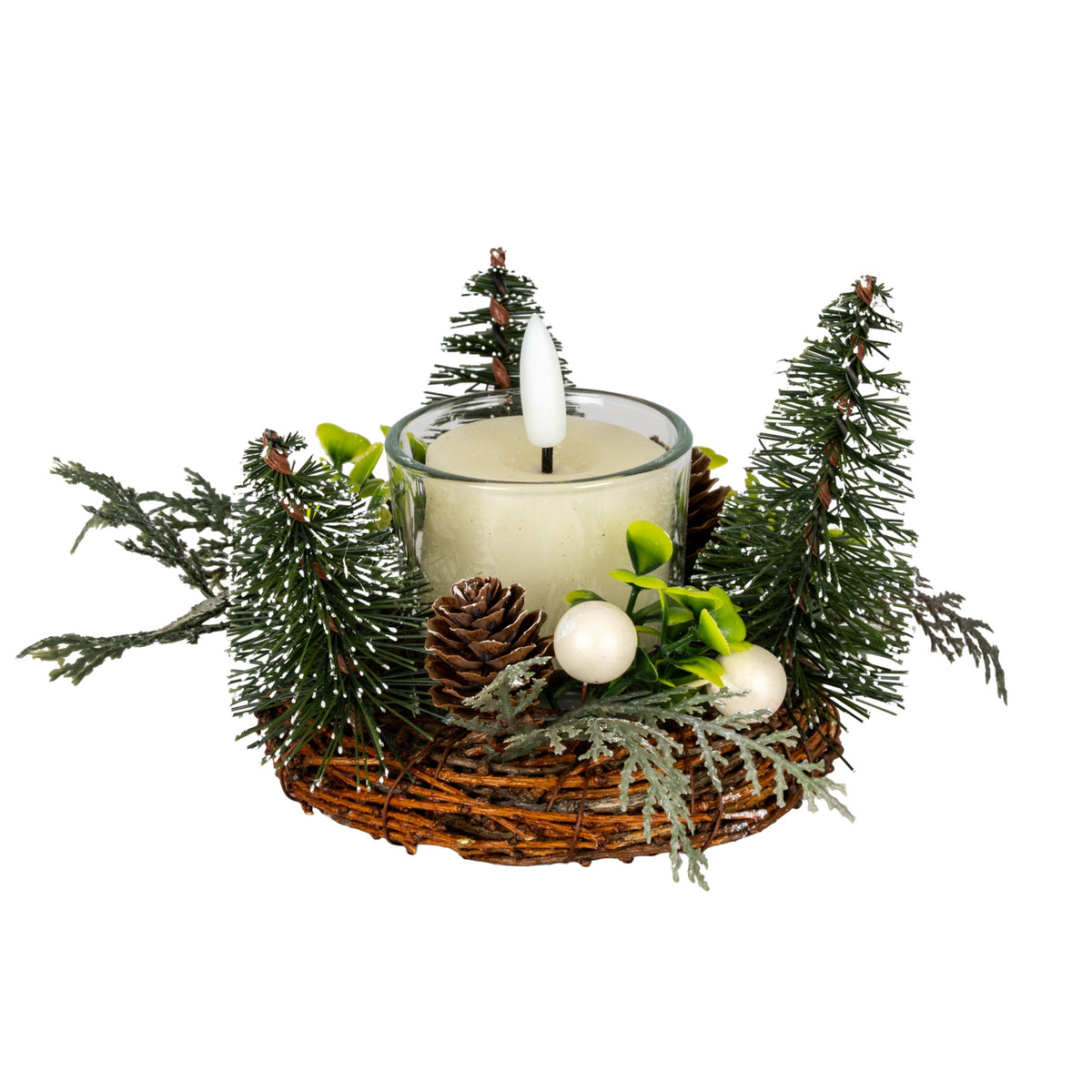 Small Brush Tree Candle Wreath With Berries And Pinecones - image 2