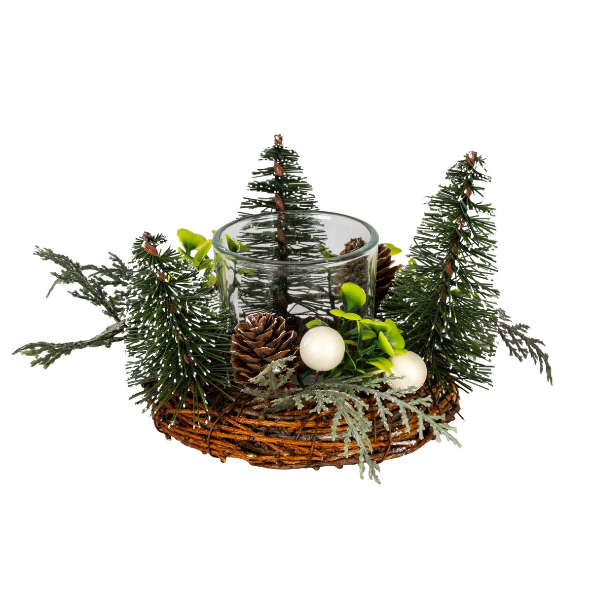 Small Brush Tree Candle Wreath With Berries And Pinecones - image 1