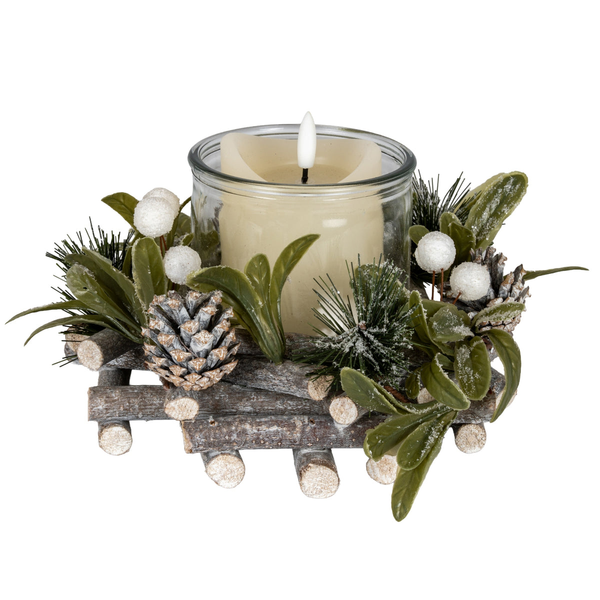 Frosted Mistletoe And Pine Candle Wreath - image 2