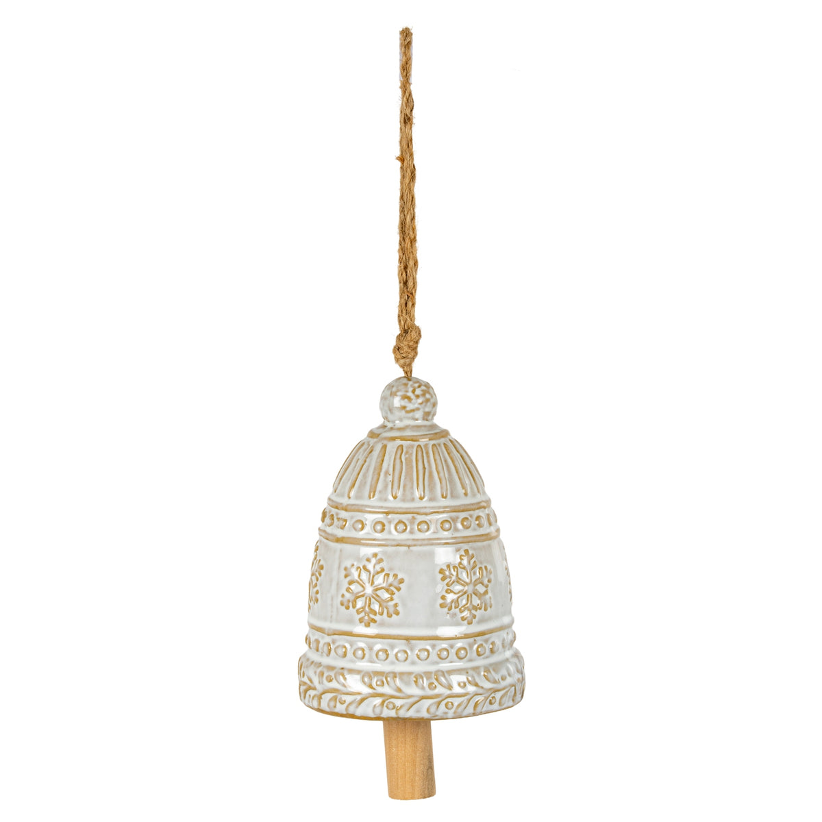 Large Ceramic Bell Tree Ornament With Snowflake Detail - image 1