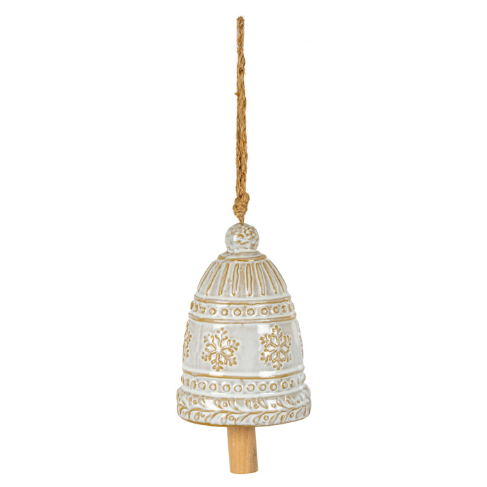 Large Ceramic Bell Tree Ornament With Snowflake Detail