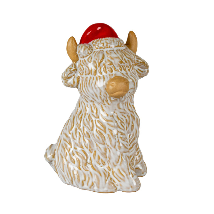 Merry Moo Ceramic Cow Ornament Gazing Right