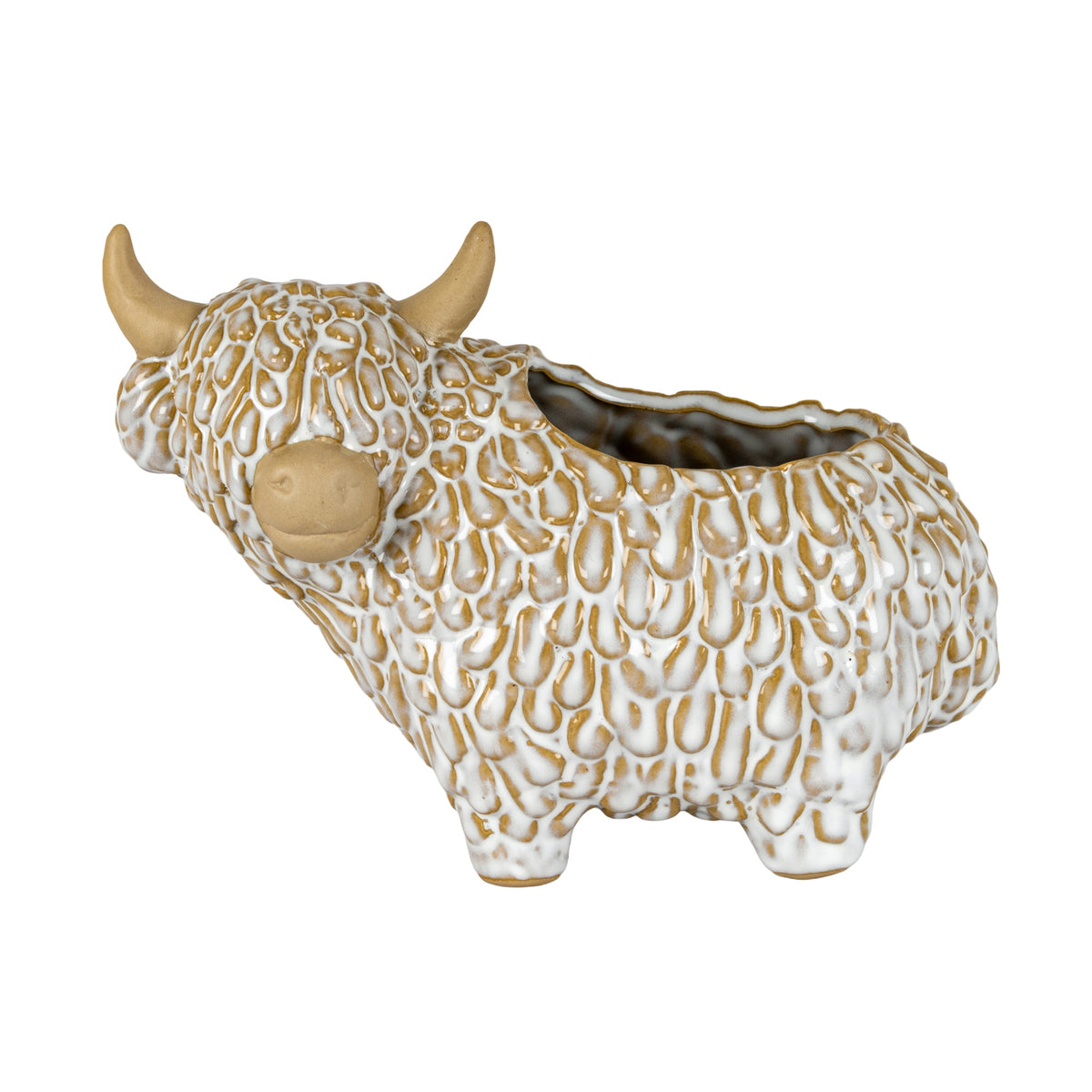 Alora Ceramic Highland Cow Planter Gazing Left - image 1