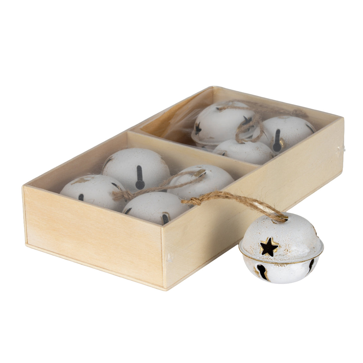 Eight Large Metal Nordic Bells in Wooden Box - image 1